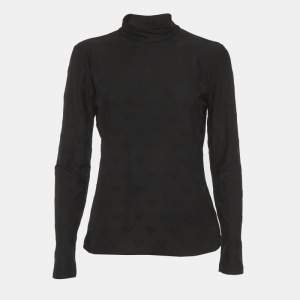 Pre Owned Emporio Armani Black Logo Jacquard Jersey Turtle Neck Top L