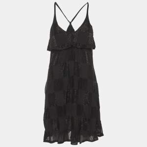 Pre Owned فستان قصير مكشكش بتطريز أسود إمبريو أرماني كريب كبير