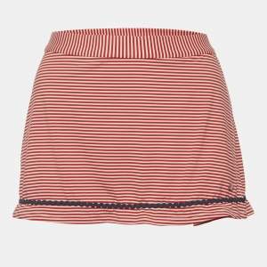 Pre Owned Emporio Armani Red/White Striped Jersey Mini Skirt L
