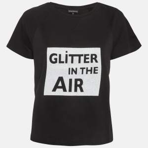 Pre Owned Emporio Armani Black Glitter Print Jersey Top M