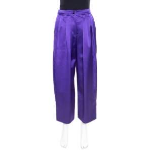 Emporio Armani Purple Satin Pleated Wide Leg Pants S