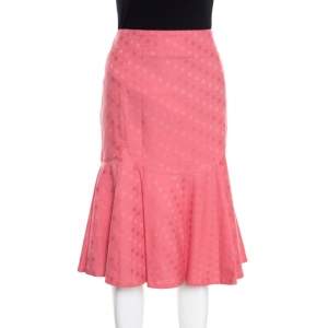 Pre Owned Emporio Armani Pink Geometric Pattern Cotton and Linen Pleated Hem Skirt L