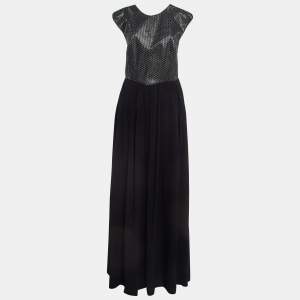 Pre Owned Emporio Armani Elite Black Embellished Cross Back Maxi Dress M