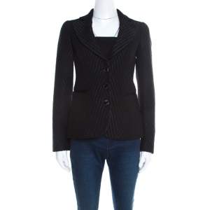 Pre Owned Emporio Armani Black Chevron Pattern Textured Jacquard Blazer S