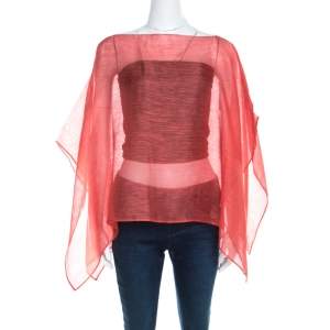 Pre Owned Emporio Armani Tangerine Linen Silk Sheer Poncho M