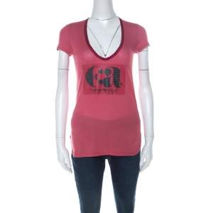 Emporio Armani Berry Pink Logo Print Jersey T-Shirt S