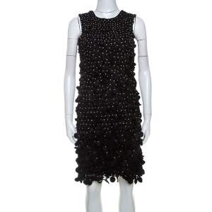 Pre Owned Emporio Armani Black Silk Blend Applique Detail Sleeveless Dress S
