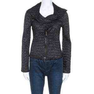 Emporio Armani Black Wrinkled Zip Front Jacket S