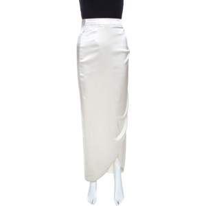 Pre Owned Emporio Armani Cream Stretch Silk Satin Tulip Skirt L