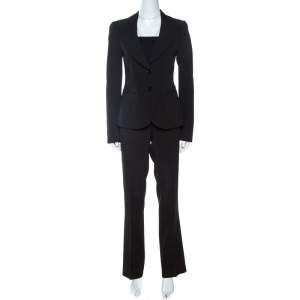 Pre Owned Emporio Armani Black Stripe Pattern Wool Blend Trouser Suit M