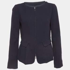 Emporio Armani Navy Blue Wool Zip Front Jacket M