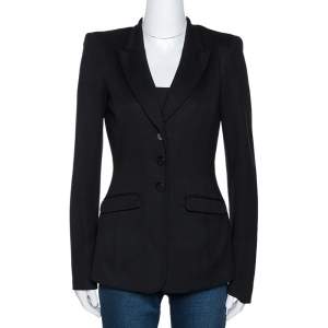Pre Owned Emporio Armani Black Stretch Knit Three Button Blazer S