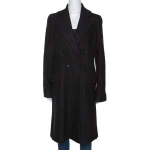 Pre Owned Emporio Armani Black Wool Double Breasted Coat M
