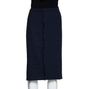 Pre Owned Emporio Armani Navy Blue Linen Fitted Skirt L