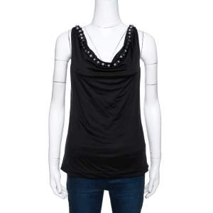 Pre Owned Emporio Armani Black Silk Bead Embellished Sleeveless Top S