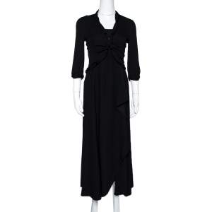 Pre Owned Emporio Armani Black Crepe Draped Dress & Jacket Set S