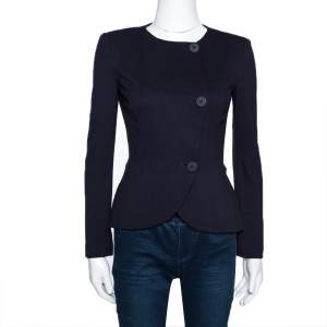 Pre Owned Emporio Armani Navy Blue Cotton Knit Peplum Jacket S