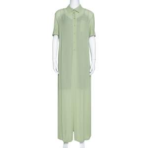 Pre Owned Emporio Armani Light Green Crepe Maxi Shirt Dress M