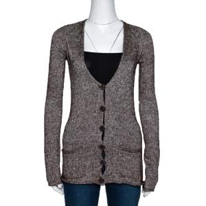 Emporio Armani Brown Mohair Blend Marl Knit Cardigan L