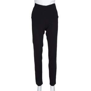 Pre Owned Emporio Armani Black Stretch Wool Elasticized Waist Trousers M