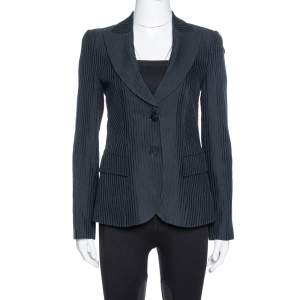 Pre Owned Emporio Armani Two Tone Striped Jacquard Fitted Blazer S