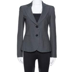 Pre Owned Emporio Armani Charcoal Grey Textured Crepe Fitted Blazer S