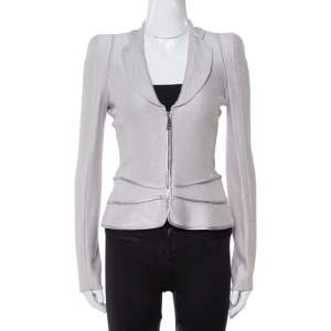 Pre Owned Emporio Armani Smoke Grey Knit Zip Front Jacket S