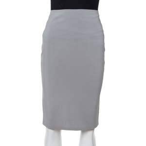 Pre Owned Emporio Armani Grey Stretch Crepe Pencil Skirt M