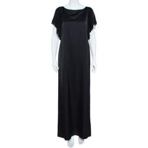 Pre Owned Emporio Armani Black Sateen Flutter Sleeve Maxi Dress M