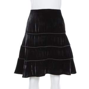 Pre Owned Emporio Armani Black Velvet Tiered Short Skirt M