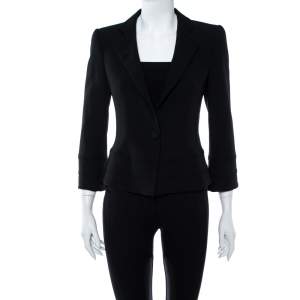 Pre Owned Emporio Armani Black Crepe Pintuck Detail Blazer S