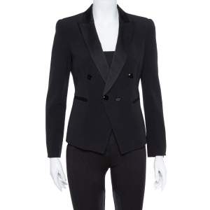 Pre Owned Emporio Armani Black Crepe Double Breasted Jacket S