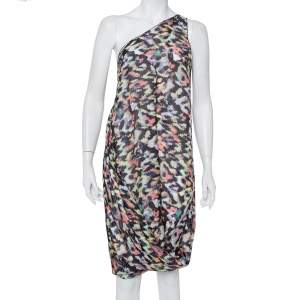 Pre Owned Emporio Armani Multicolor Printed Silk One Shoulder Shift Dress L