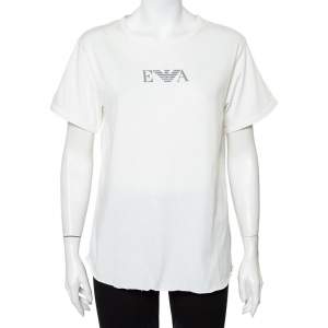 Emporio Armani White Cotton Logo Printed Crewneck T-Shirt L 