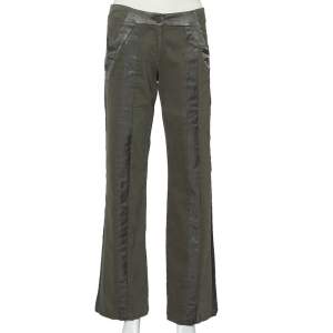 Emporio Armani Military Green Cotton Satin Trim Detail Trousers S