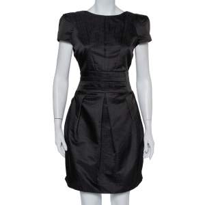 Pre Owned Emporio Armani Black Wool Pleated Mini Dress M