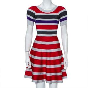 Pre Owned Emporio Armani Multicolor Striped Knit Puff Sleeve Mini Dress S