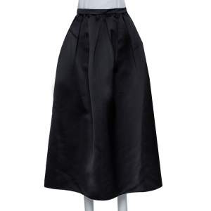 Emporio Armani Black Satin Pleated Midi Skirt S