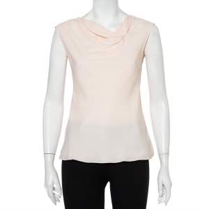 Pre Owned Emporio Armani  Pink Textured Crepe Draped Sleeveless Top S