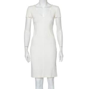 Pre Owned Emporio Armani White Stretch Knit Short Sleeve Sheath Dress S