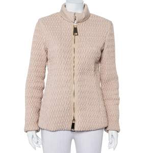 Pre Owned Emporio Armani Beige Quilted Synthetic Zip Front Jacket M