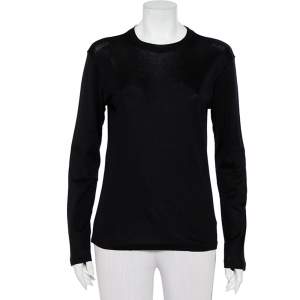 Pre Owned Emporio Armani Black Cotton Knit Roundneck Long Sleeve T-Shirt M