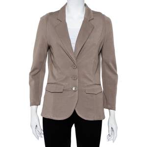 Pre Owned Emporio Armani Beige Modal Knit Button Front Lightweight Blazer M