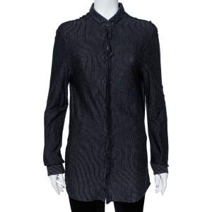 Emporio Armani Black Striped Knit Long Sleeve Shirt M