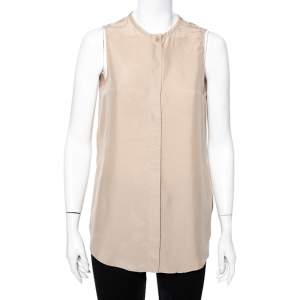 Emporio Armani Beige Silk Paneled Back Detail Sleeveless Shirt S