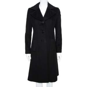 Pre Owned Emporio Armani Black Cashmere Button Front Coat S