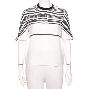 Emporio Armani White Cotton & Silk Striped Detail T-Shirt L