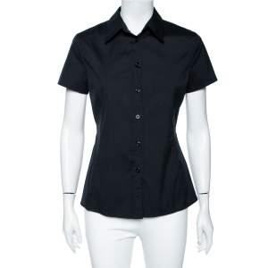 Pre Owned Emporio Armani Black Cotton Short Sleeve Front Button Shirt M 