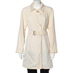 Emporio Armani Cream Double Breasted Belted Coat S