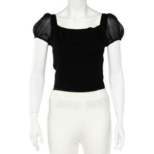 Pre Owned Emporio Armani Black Silk Smocked Sheer Top S